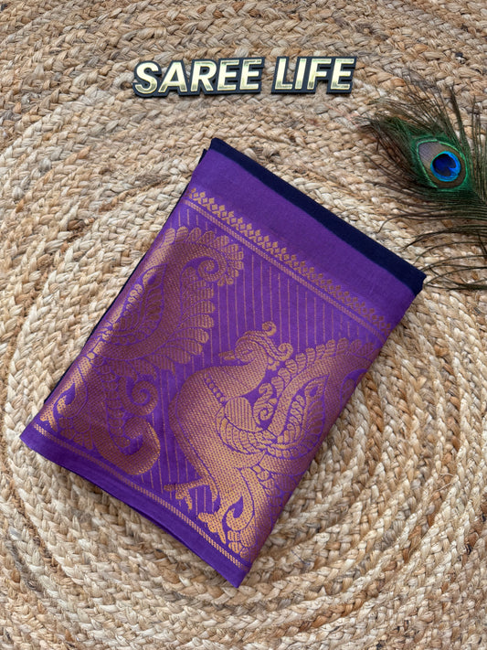 SL979 Navy blouse with lavender sungudi cotton saree with blouse