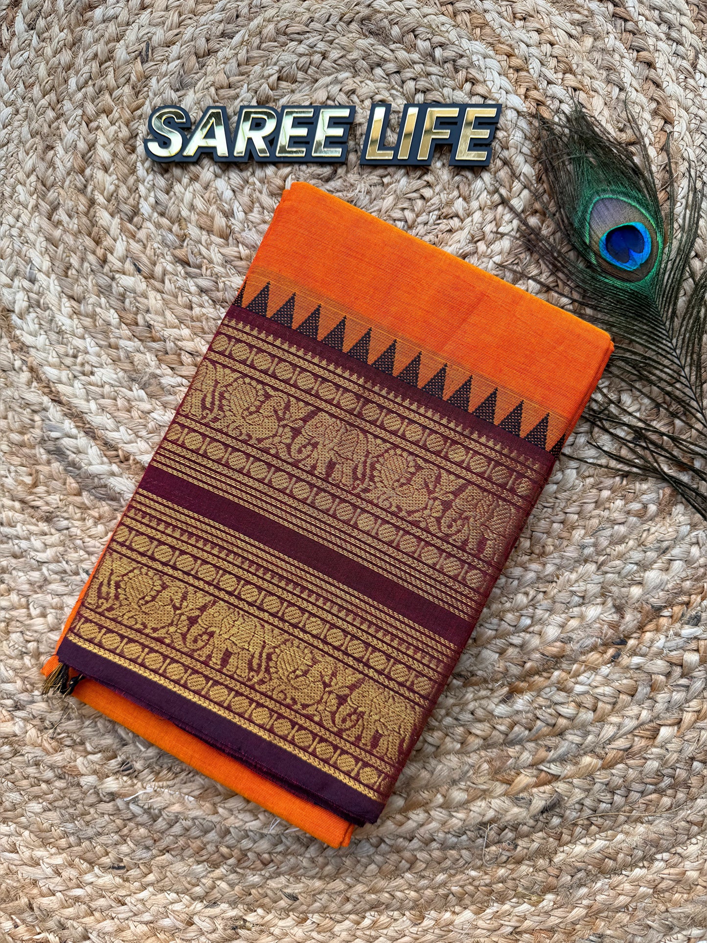SL995 Rust orange Kanchi cotton saree with blouse