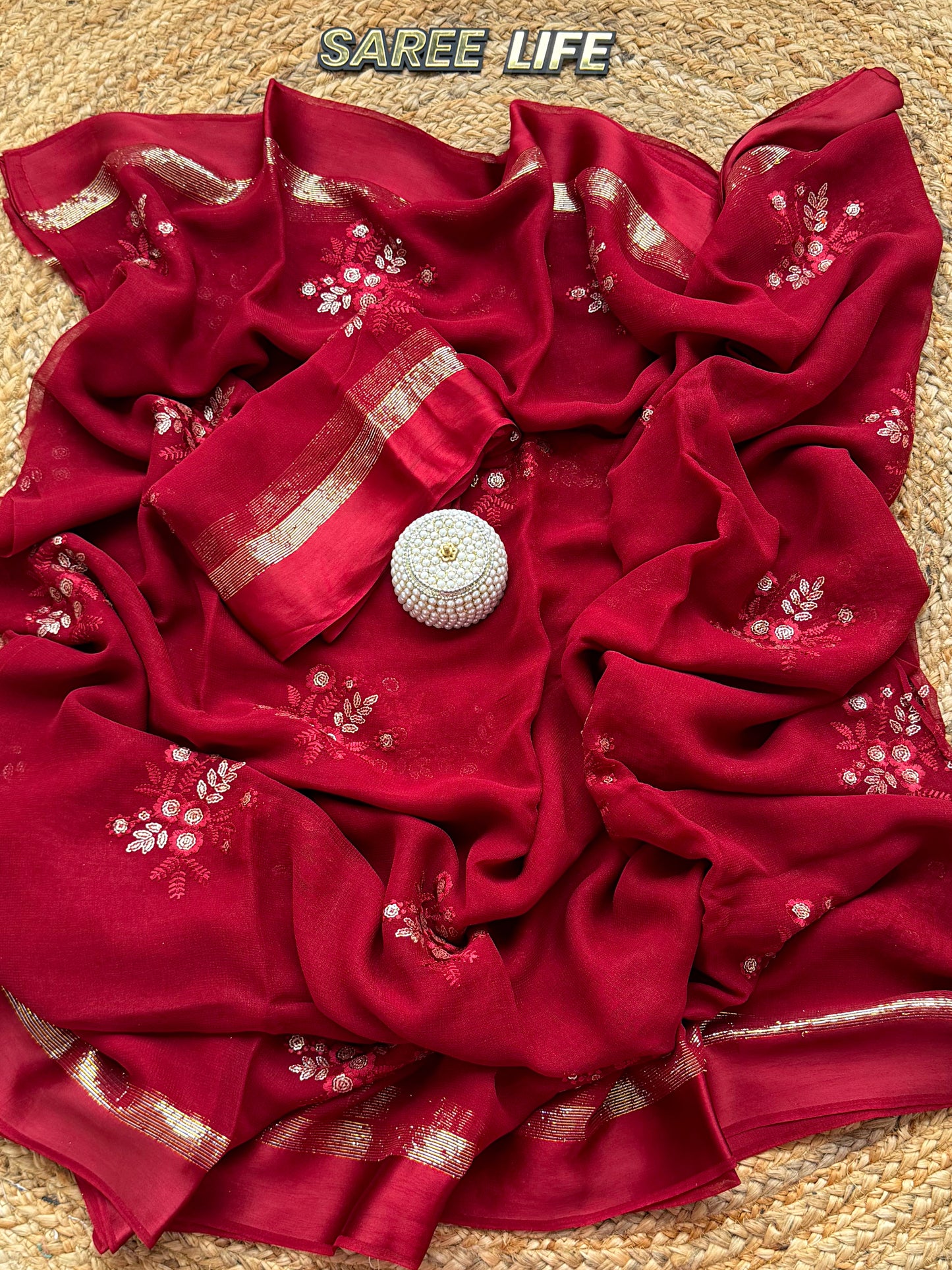 SL981 Maroon georgette saree with blouse