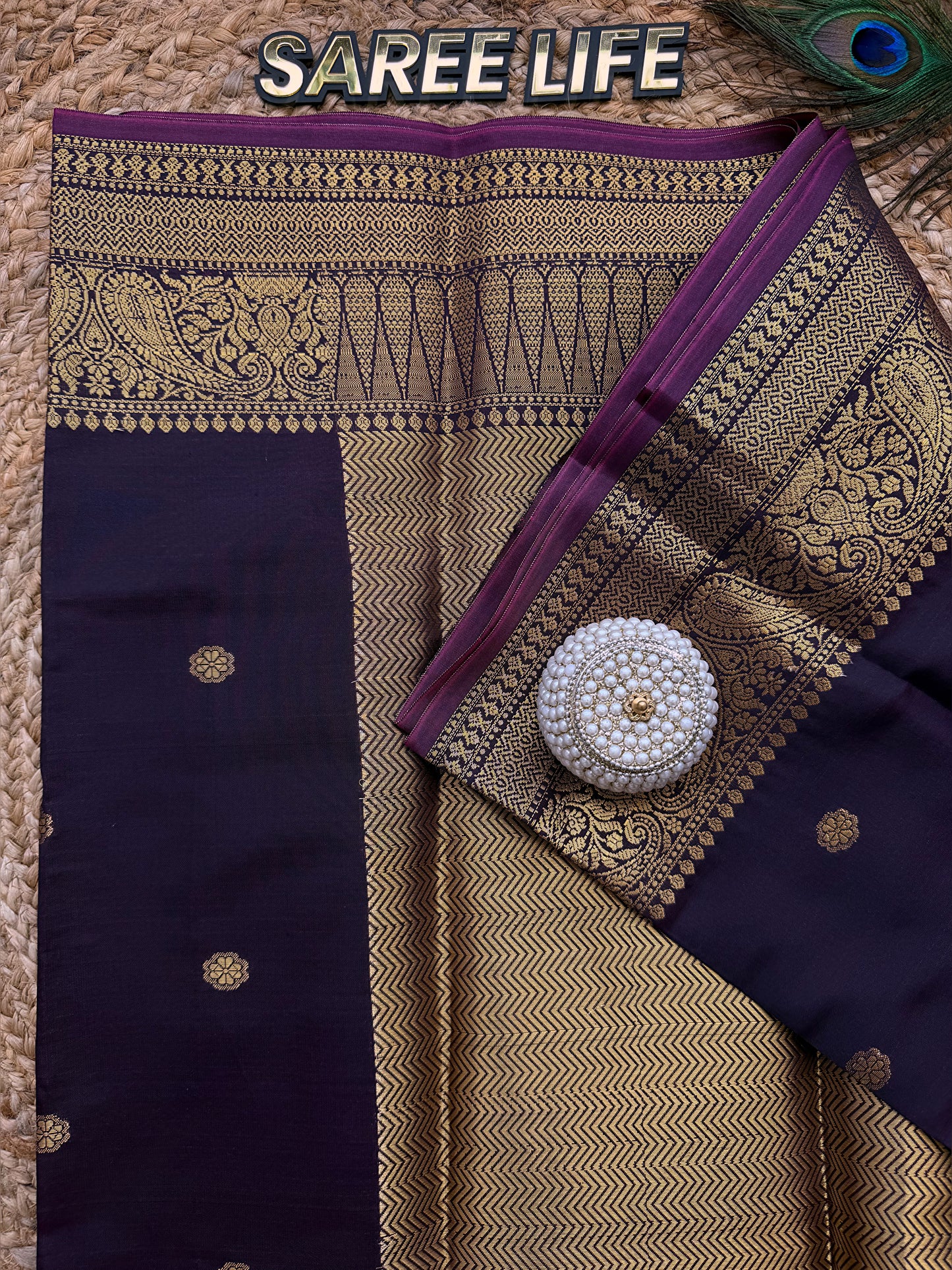 SL987 Purplish Coffee brown crepe silk saree with blouse