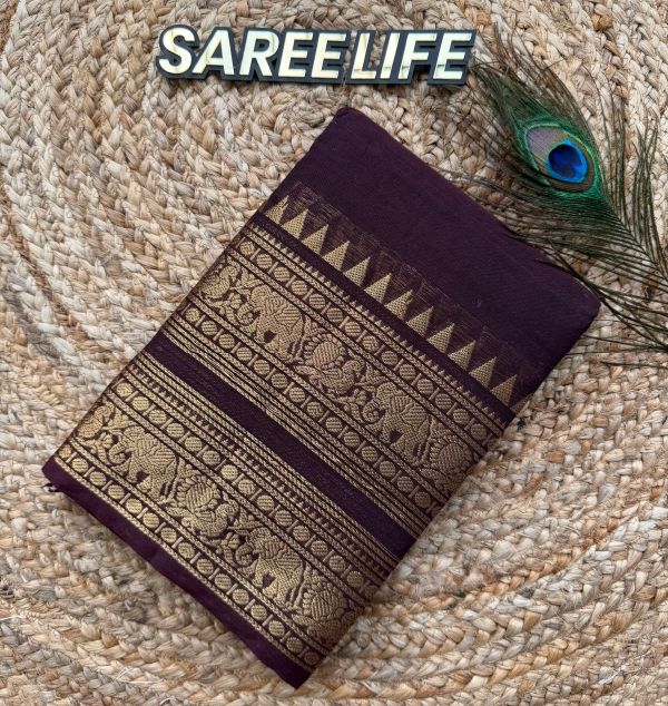 SL995 COFFEE BROWN PURE KANCHI COTTON SAREE