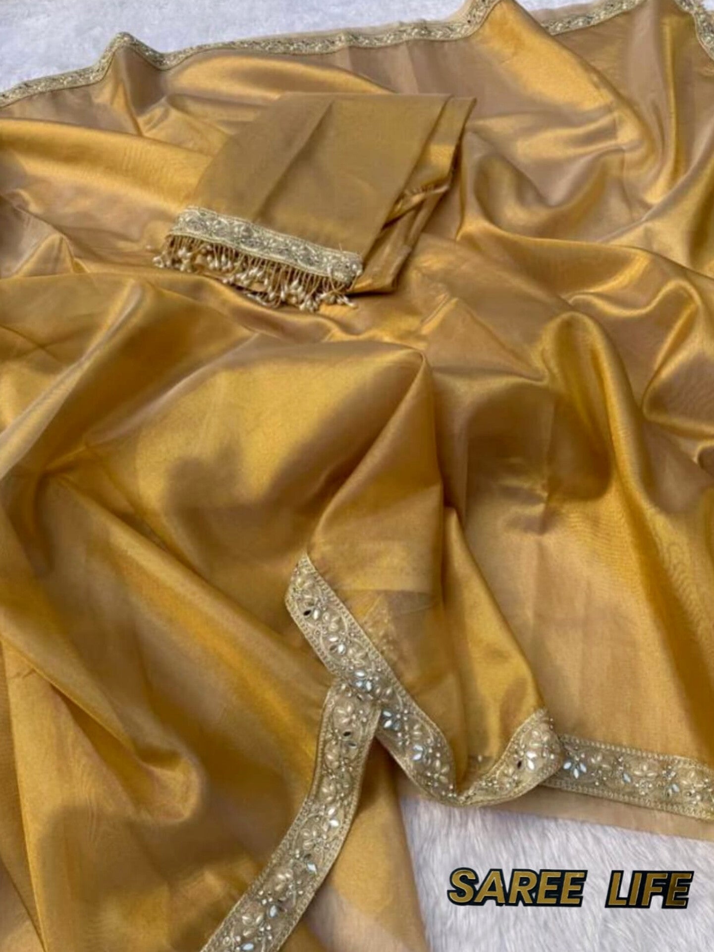 T995 Golden Tissue silk saree with blouse