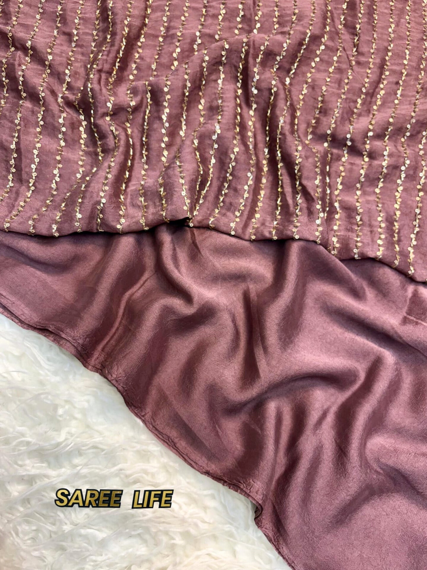 V999 Mauve pink geogrette satin saree with blouse
