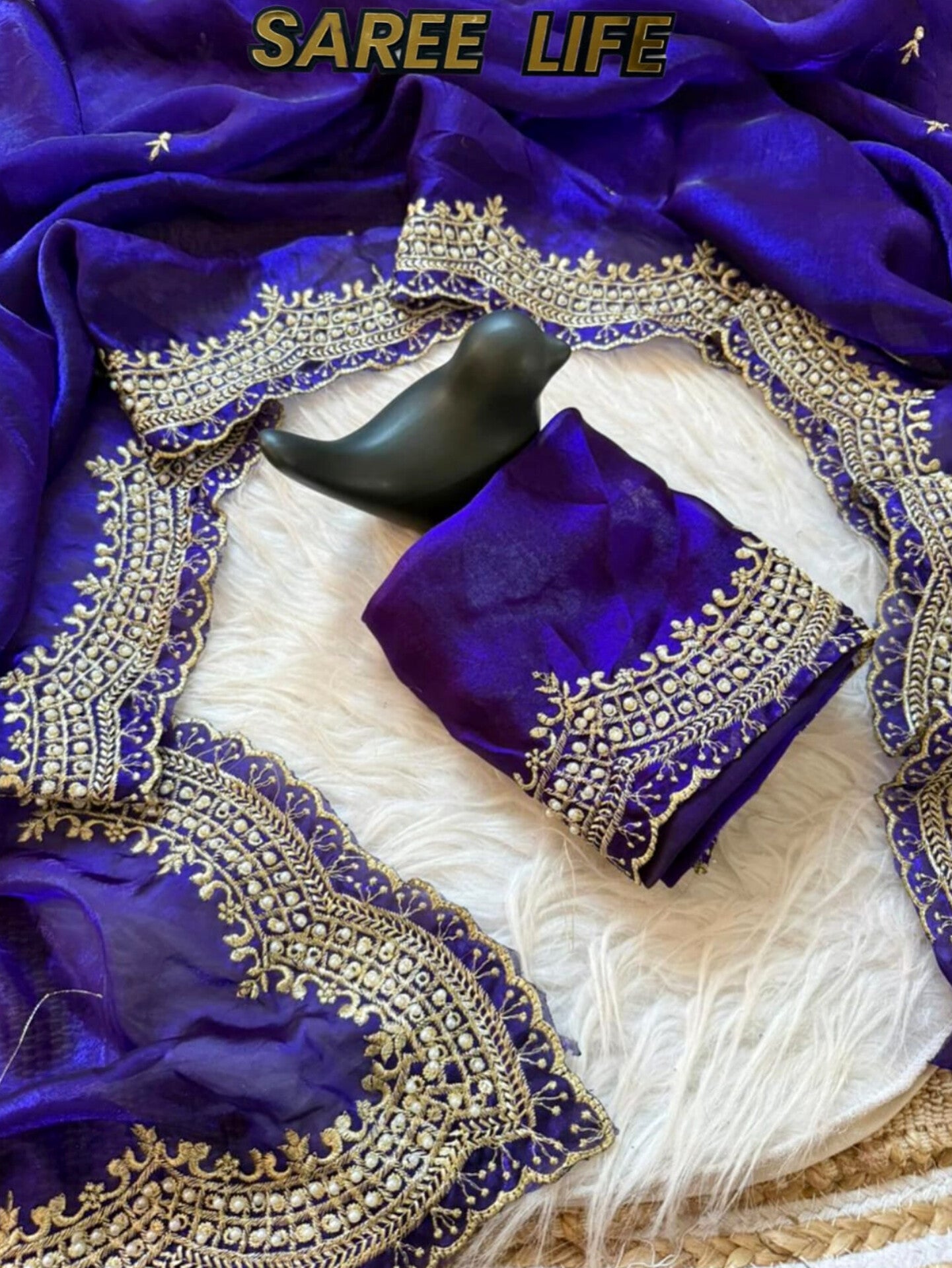 T999 Royal blue fenty silk saree with blouse