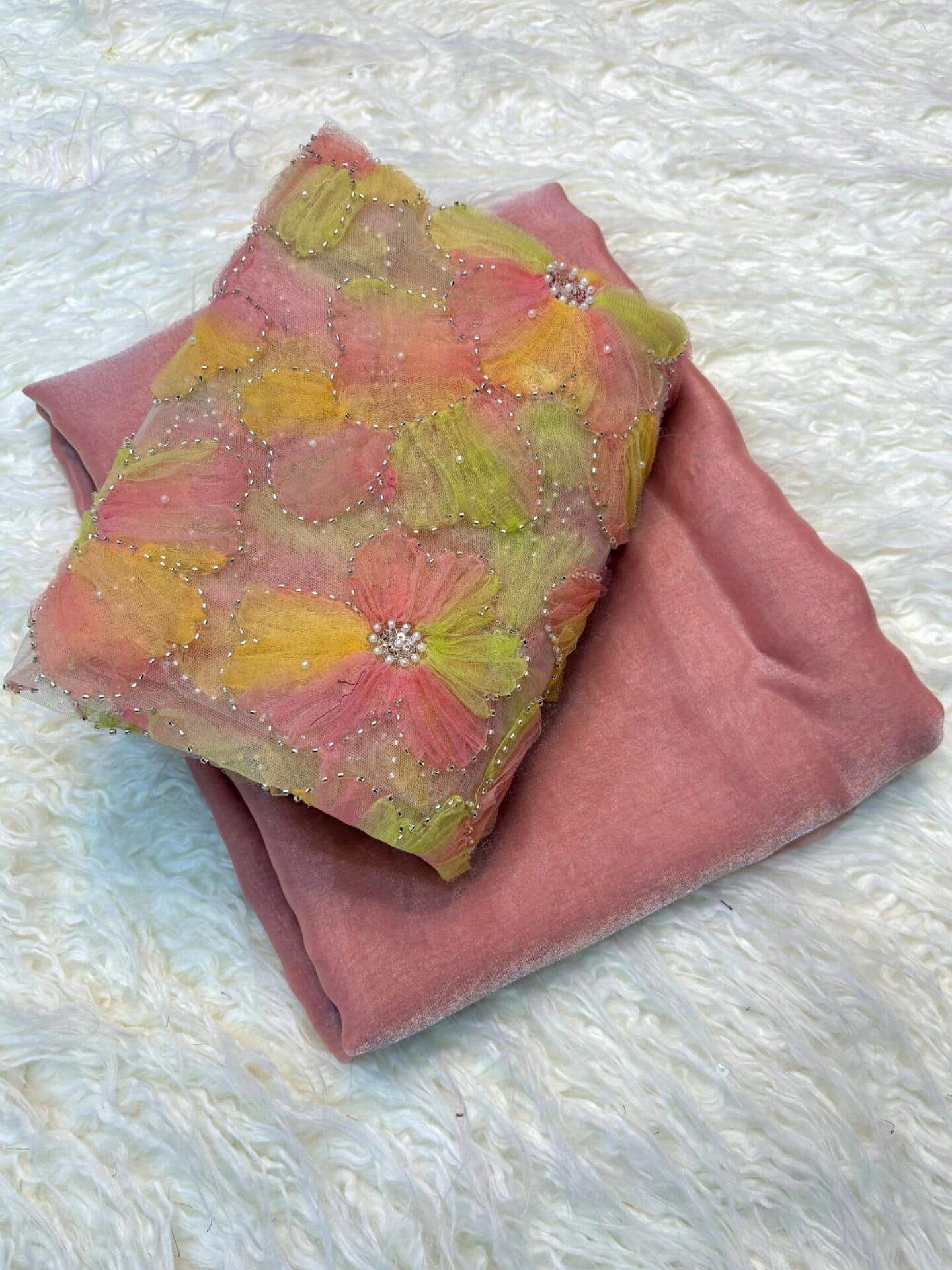 T988 Peach fenty satin silk saree with blouse