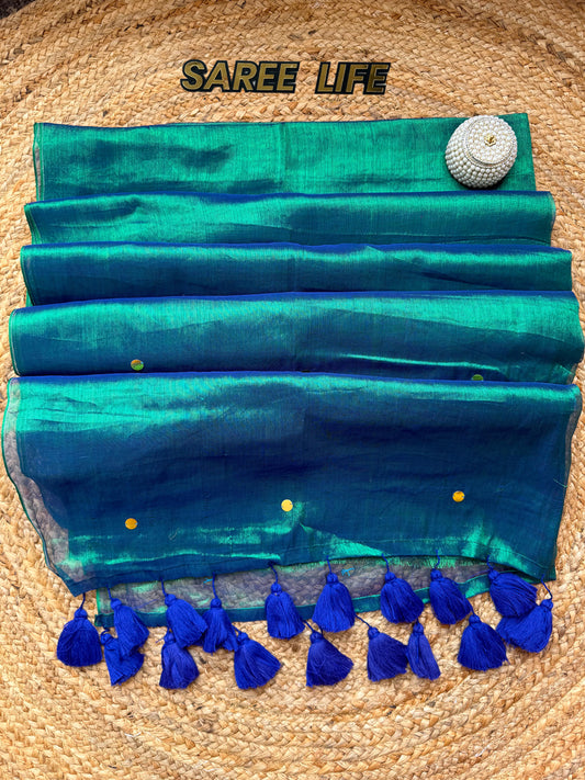 SL988 Peacock color Tissue saree with blouse