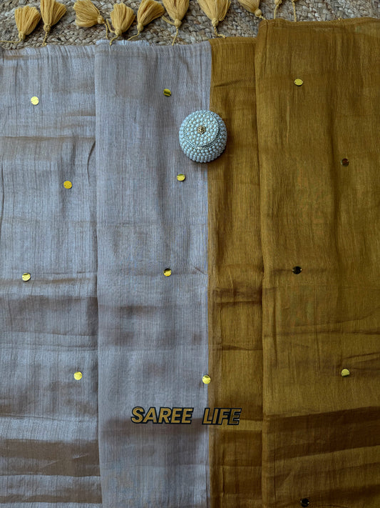 SL992 Golden silver half and half tissue saree with blouse