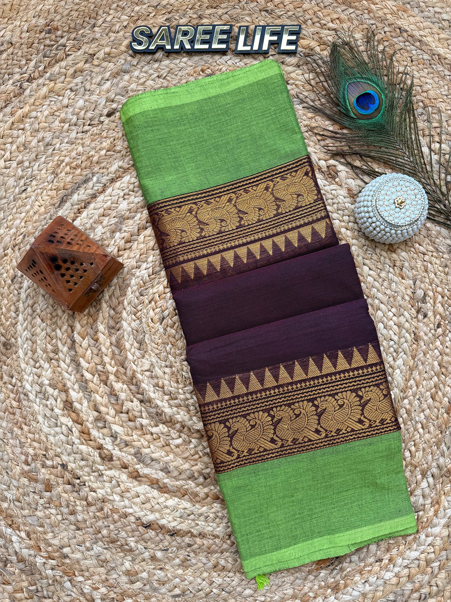 SL990 Trisha Coffee brown chettinad saree with blouse