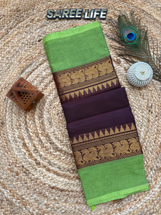 SL990 Trisha Coffee brown chettinad saree with blouse