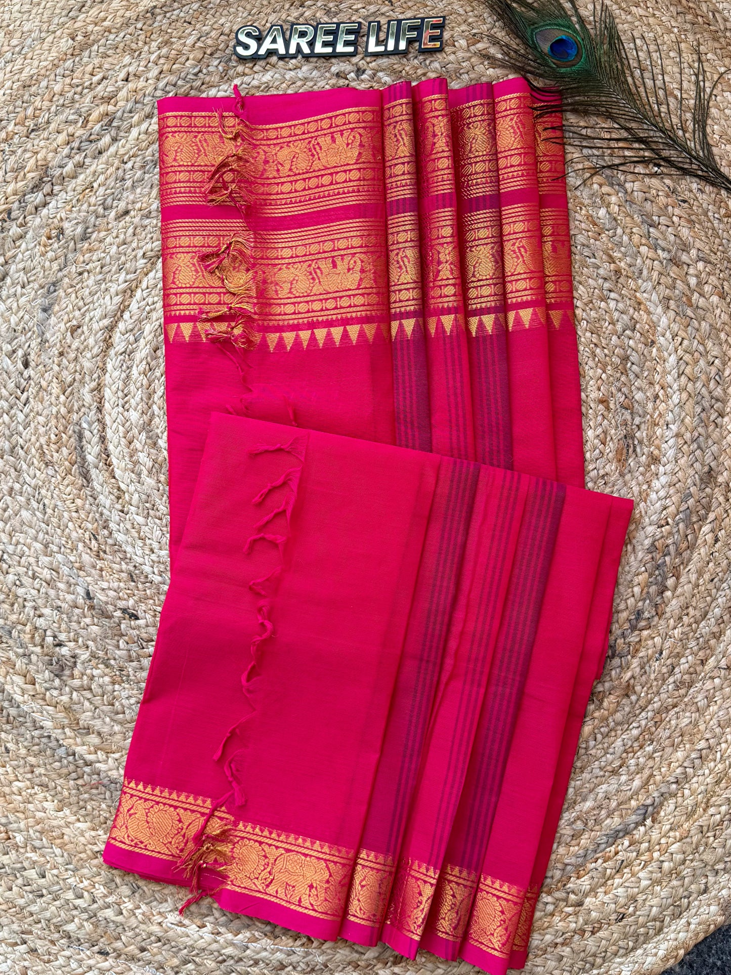 SL991 Rani pink kanchi cotton saree with blouse