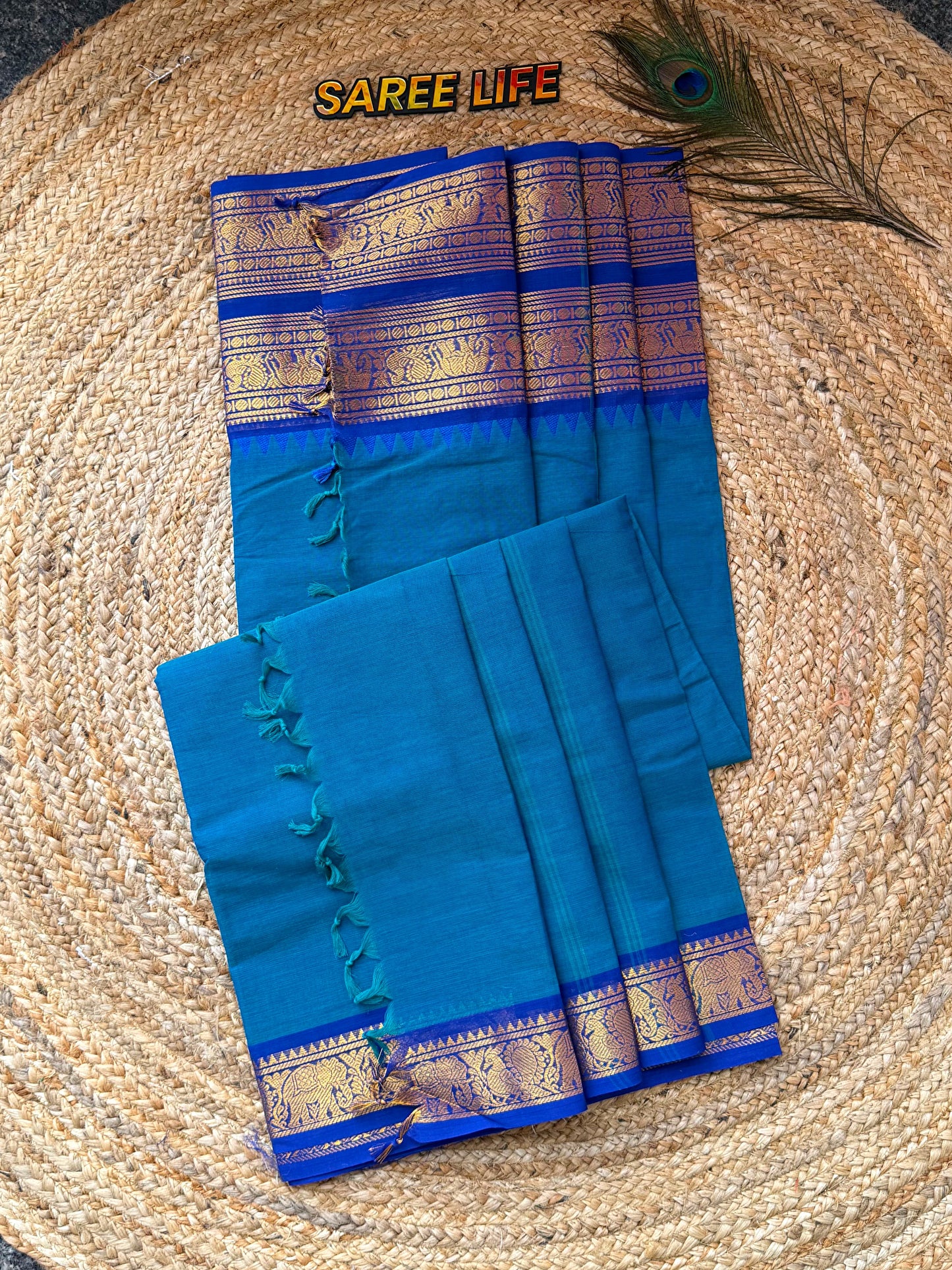 SL993 Peacock blue kanchi cotton saree with blouse