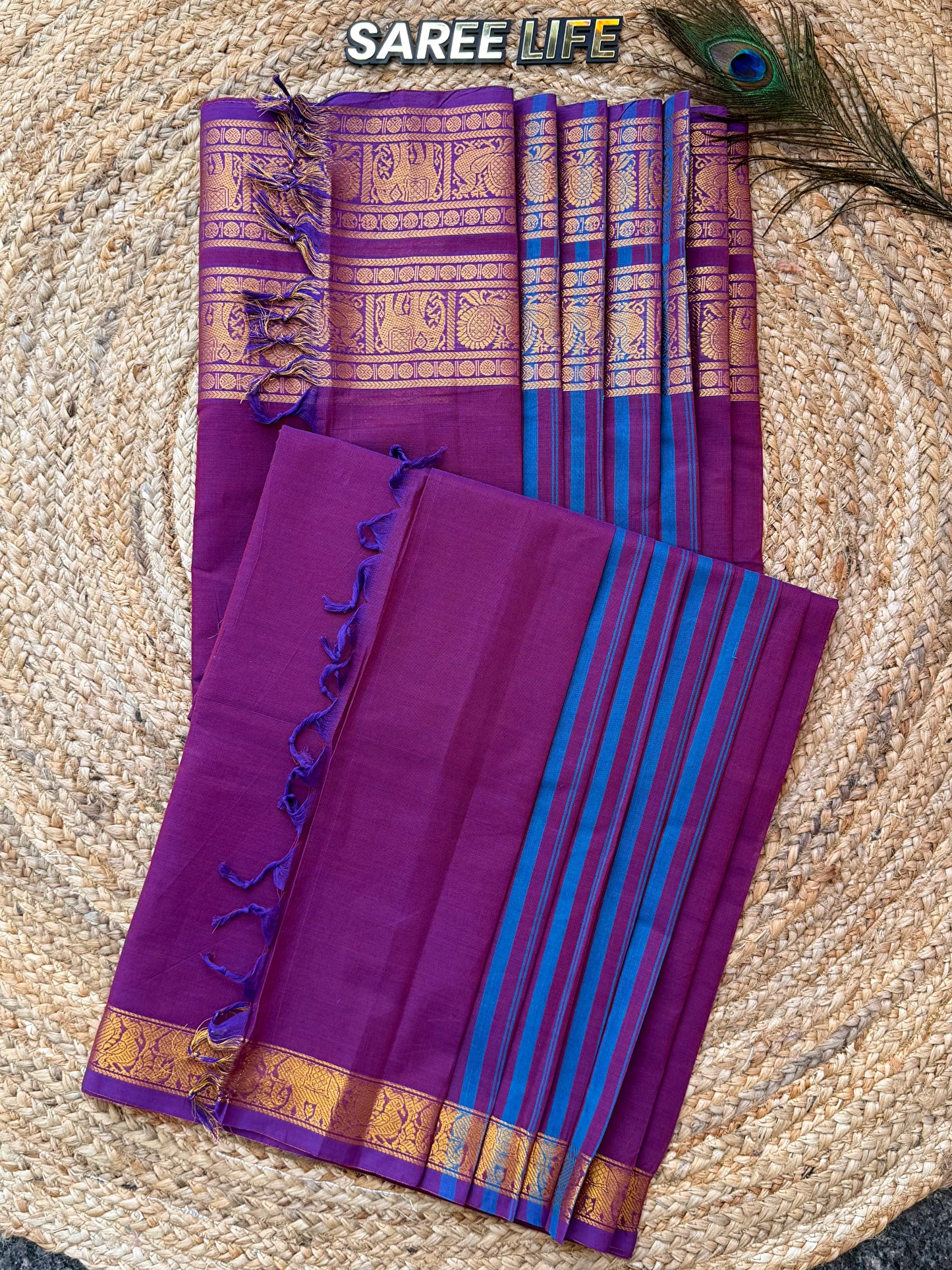SL998 Purple Kanchi cotton saree with blouse