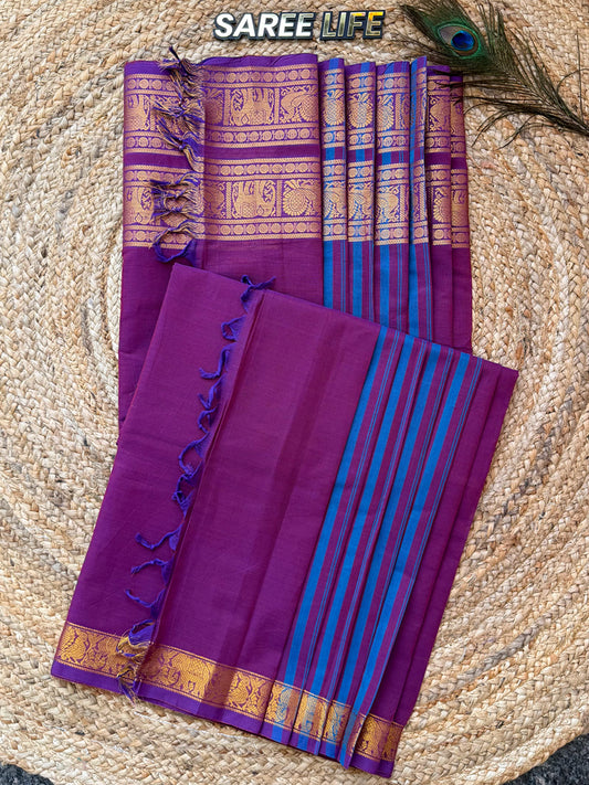 SL998 Purple Kanchi cotton saree with blouse