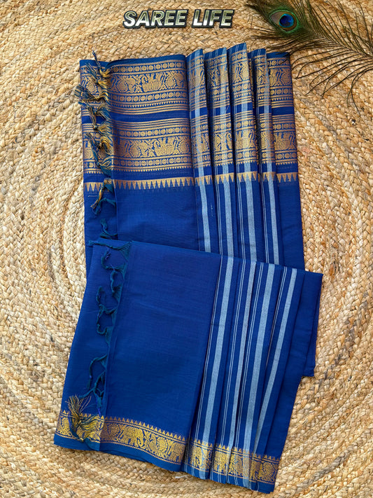 SL999 Royal blue Kanchi cotton saree