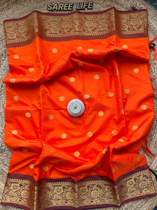 SM1004 Fanta orange Bananasi silk saree with blouse