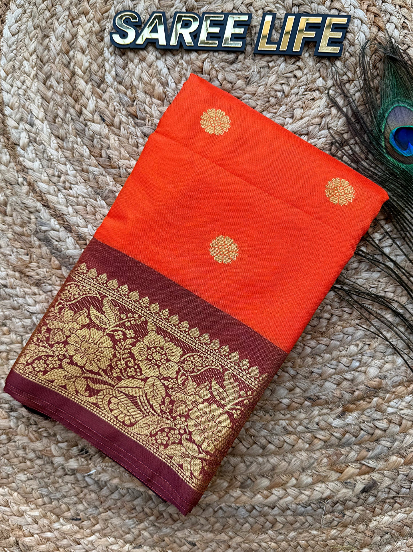 SM1004 Fanta orange Bananasi silk saree with blouse