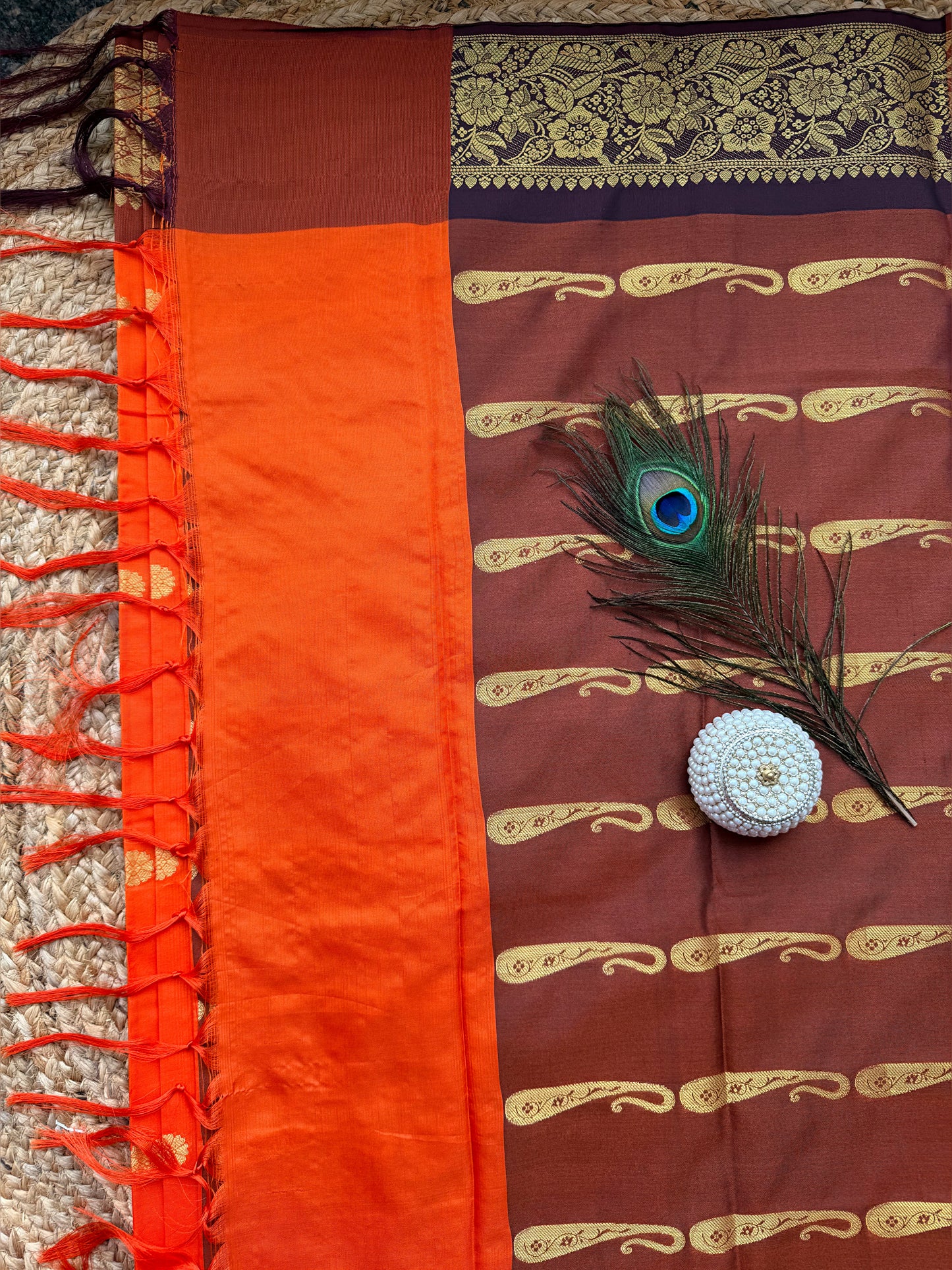 SM1004 Fanta orange Bananasi silk saree with blouse