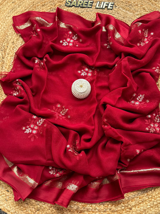 SL981 Maroon georgette saree with blouse