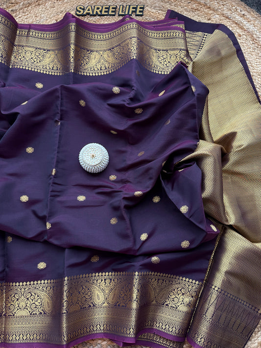 SL987 Purplish Coffee brown crepe silk saree with blouse