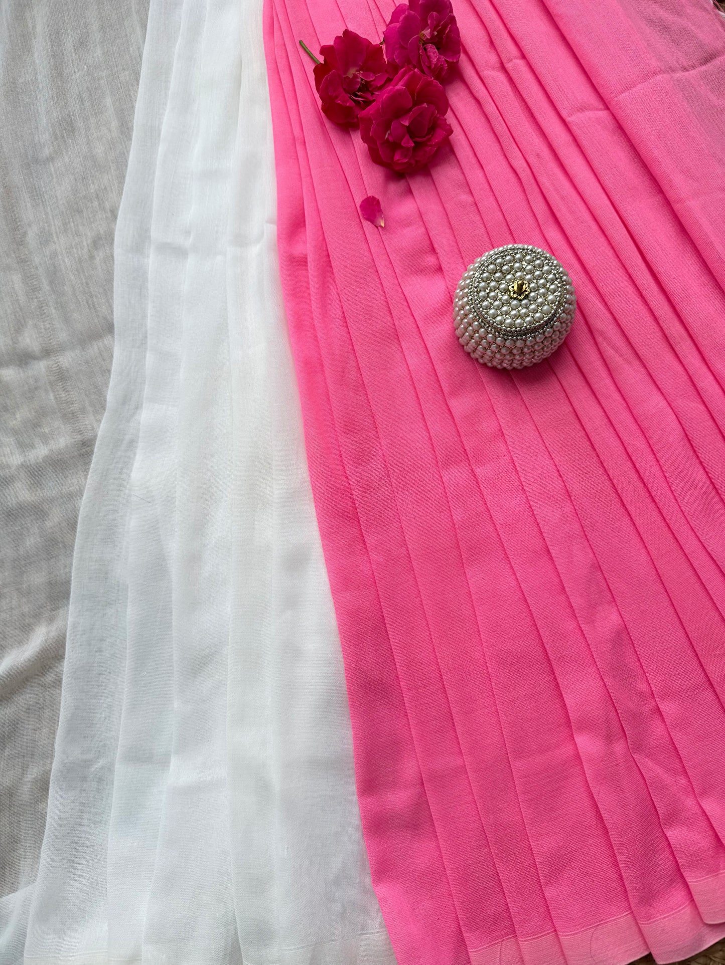SM1002 Baby pink with white kadhi cotton saree with blouse