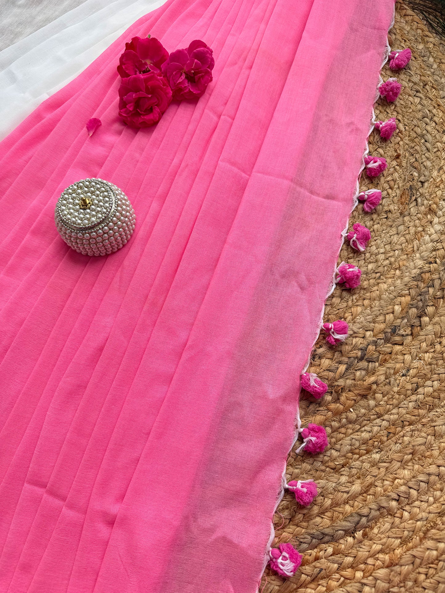 SM1002 Baby pink with white kadhi cotton saree with blouse
