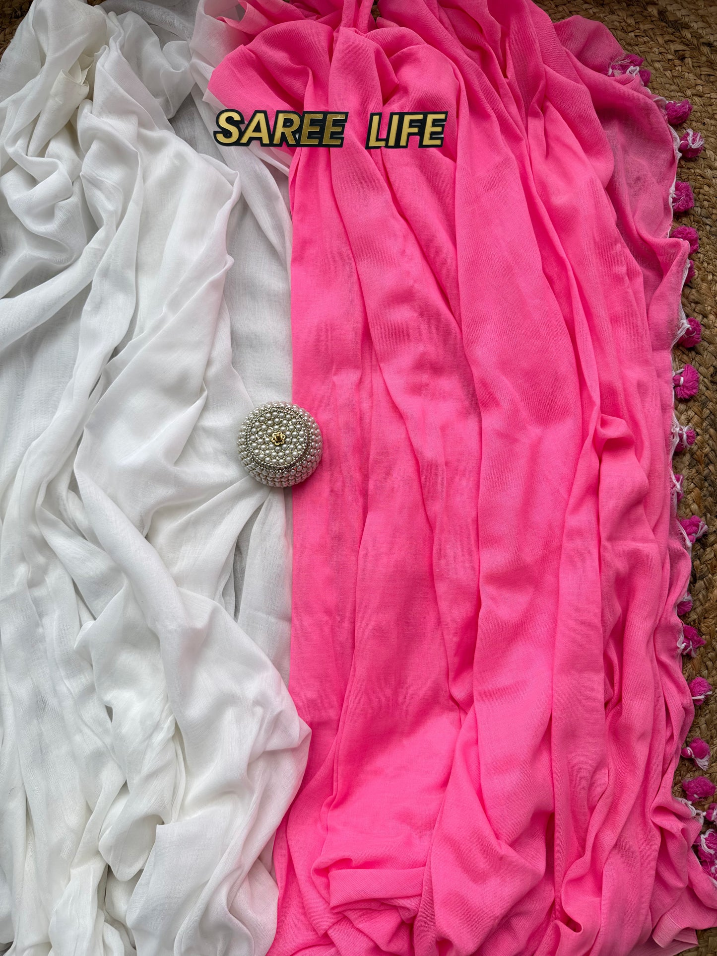 SM1002 Baby pink with white kadhi cotton saree with blouse
