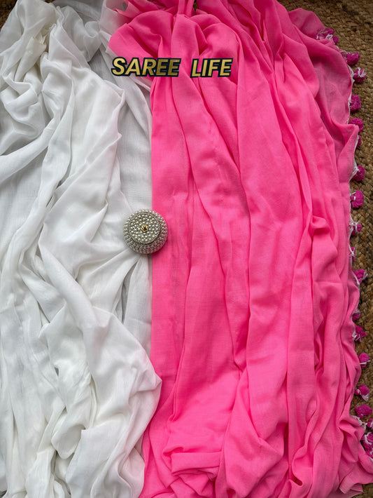 SM1002 Baby pink with white kadhi cotton saree with blouse