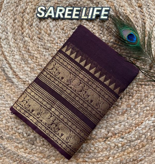 SL995 COFFEE BROWN PURE KANCHI COTTON SAREE