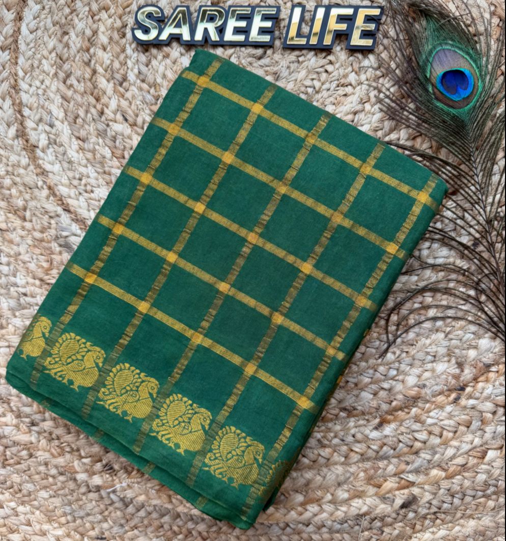 SL997 DARK GREEN ZARI KATTAM KANCHI COTTON SAREE