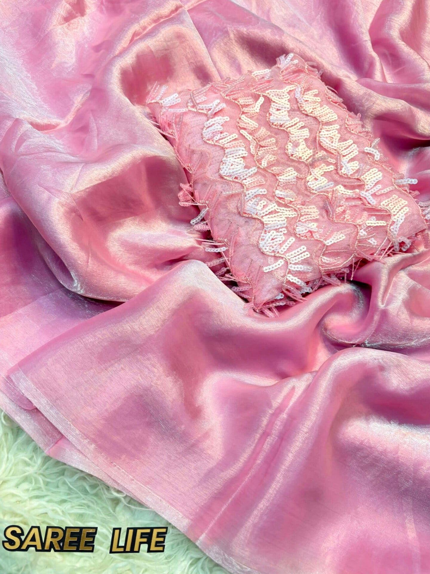 T990 Baby pink fenty silk saree with blouse