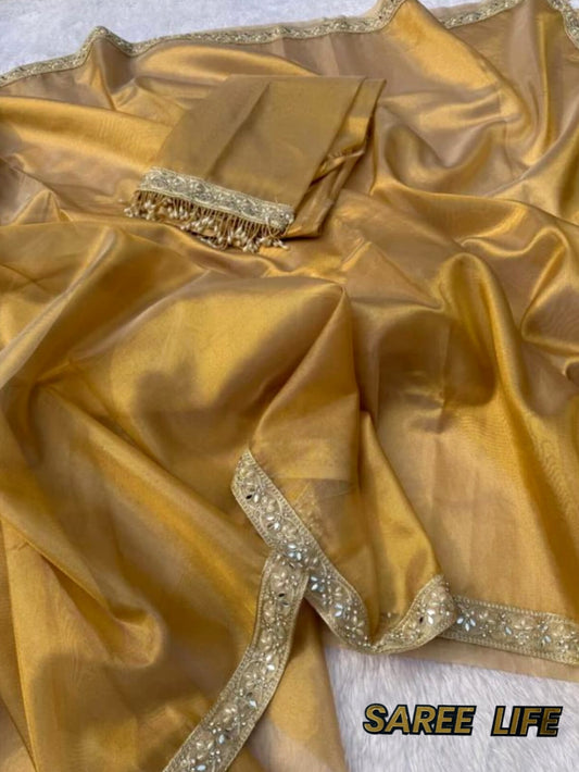 T995 Golden Tissue silk saree with blouse