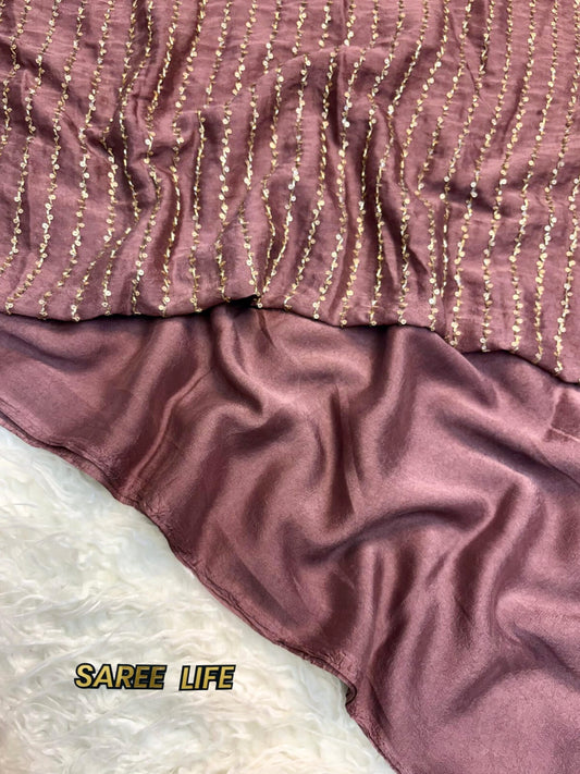 V999 Mauve pink geogrette satin saree with blouse